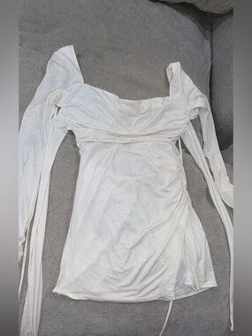 Lucy in the Sky Cream Long Sleeve Drape Front Mini Dress